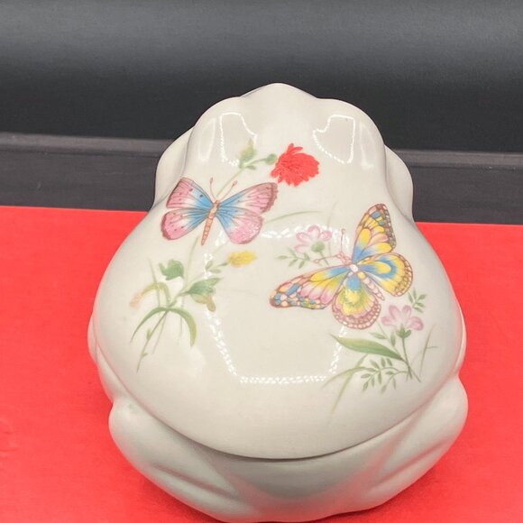 Takahashi Hand Decorated Ceramic Frog Trinket Box, Butterflies, Flowers, Japan - Picture 2 of 8